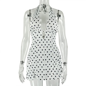 Nuovo <span class=keywords><strong>Abito</strong></span> Primaverile Sexy Elasticizzato a <span class=keywords><strong>Pois</strong></span> con Schiena Scoperta e Scollo Profondo a V con Allacciatura al Collo <span class=keywords><strong>Mini</strong></span> <span class=keywords><strong>Abito</strong></span> - Product Image 5