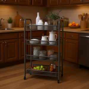 Carrito de Cocina de Hierro Gris de 4 Niveles, 18.1x10.2x33.5 Pulgadas, Estante de Almacenamiento con Ruedas para Organización de Cocina - Product Image 2