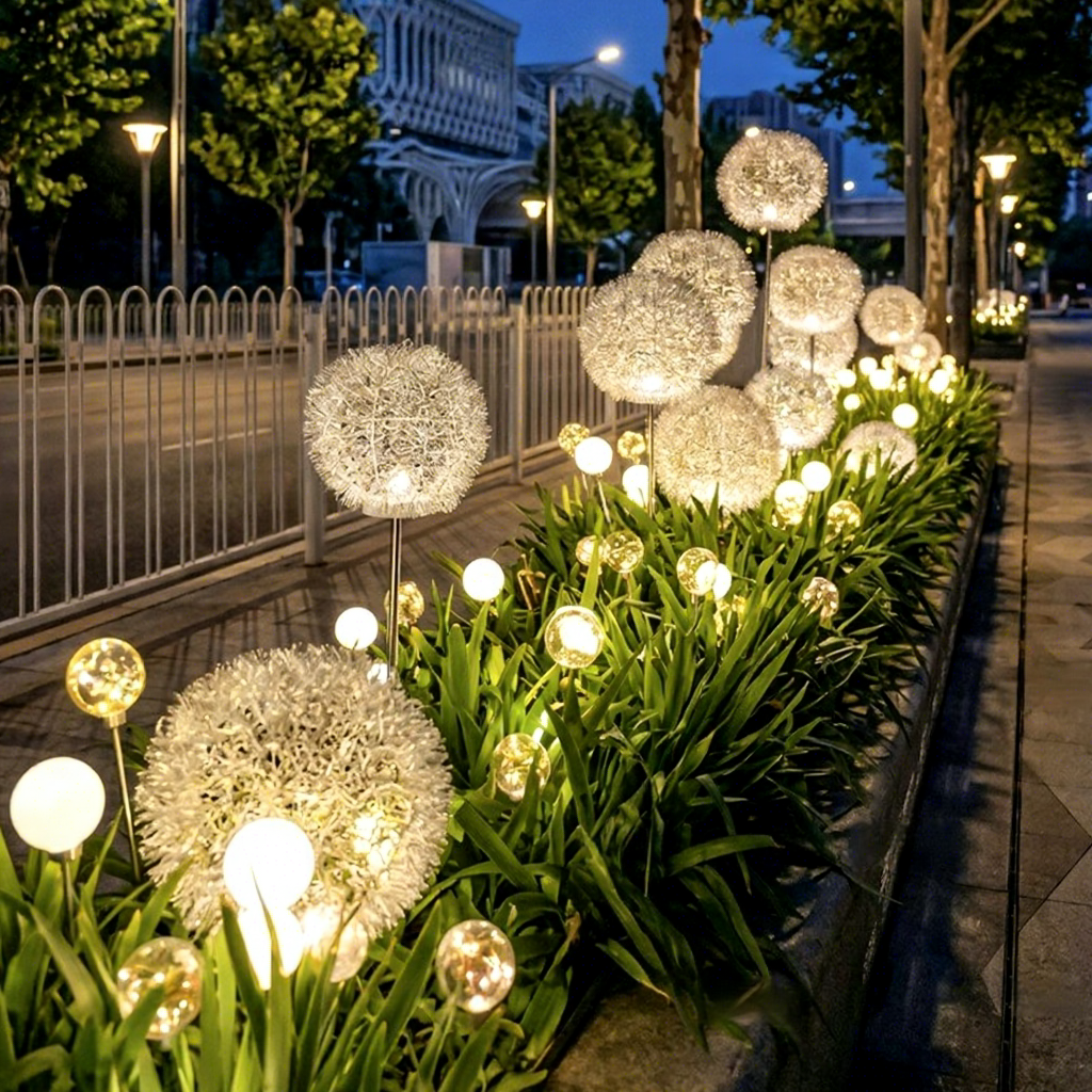 Solar-Powered IP65 Dandelion Fiber Optic Ground-Insert Decorative Lawn Light for Outdoor Courtyard & Garden Landscape