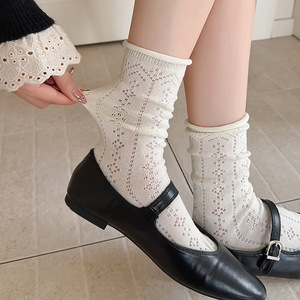 Chaussettes mi-mollet en coton de style japonais pour femmes, en maille respirante, longues manches pour le printemps <span class=keywords><strong>et</strong></span> l'été - Product Image 1