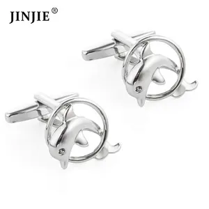 Fashion novelty copper material silver color plated cute dolphin animal cufflinks for men suit shirt