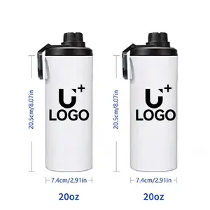 Özel Logo 20 oz ons yalıtımlı paslanmaz çelik spor 20 oz Tumbler süblimasyon boşlukları su kamışlı şişeler ve 2 kapaklar