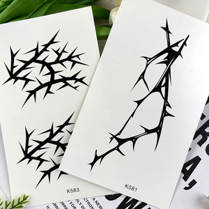 Tatouages temporaires imperméables longue durée motif étoile épine noire, autocollants corporels style Ins pour <span class=keywords><strong>bras</strong></span> et clavicule - Product Image 3