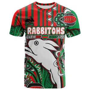 South Sydney Rabbitohs Customized T Shirt Wholesale Indigenous Dreaming Souths "Live A Red Green Life" Women's T-shirts Shirt