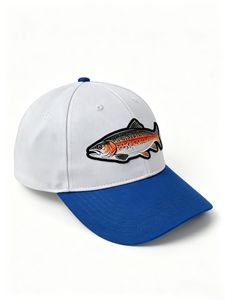 Gorra de pesca de lona de algodón de 6 paneles, blanca y azul, popular para exteriores, con bordado de trucha, estilo casual, visera corta, tipo Dad Hat, novedad 2026 - Product Image 4