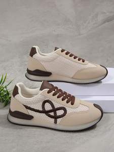 Baskets rétro confortables pour femme, à lacets, avec empiècements brodés, semelle souple en gelée, polyvalentes, décontractées, pour le quotidien - Product Image 6