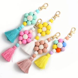 Ciondolo a nappa con perline <span class=keywords><strong>Bebo</strong></span>, accessorio per borsa, stile bohémien, nuovo design, portachiavi con margherita e motivo a cane, in gomma - Product Image 6