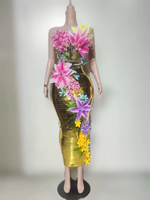 AD2976 Meilleure Vente Éblouissante Robe Longue Sans Manches Scintillante à Motifs Floraux 3D pour Soirée et Scène, Ensemble Deux Pièces