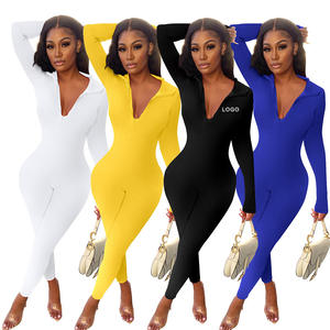 Tuta autunno manica lunga un pezzo tuta Skinny cerniera un pezzo abiti taglie forti <span class=keywords><strong>donna</strong></span> tuta e pagliaccetti <span class=keywords><strong>donna</strong></span> abbigliamento - Product Image 1