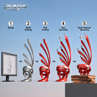 Sculpture de ventilateur moderne rouge en acier inoxydable soudé, spirale ascendante avec pointes étoilées, pour extérieur, place de ville, monument commémoratif, personnalisable