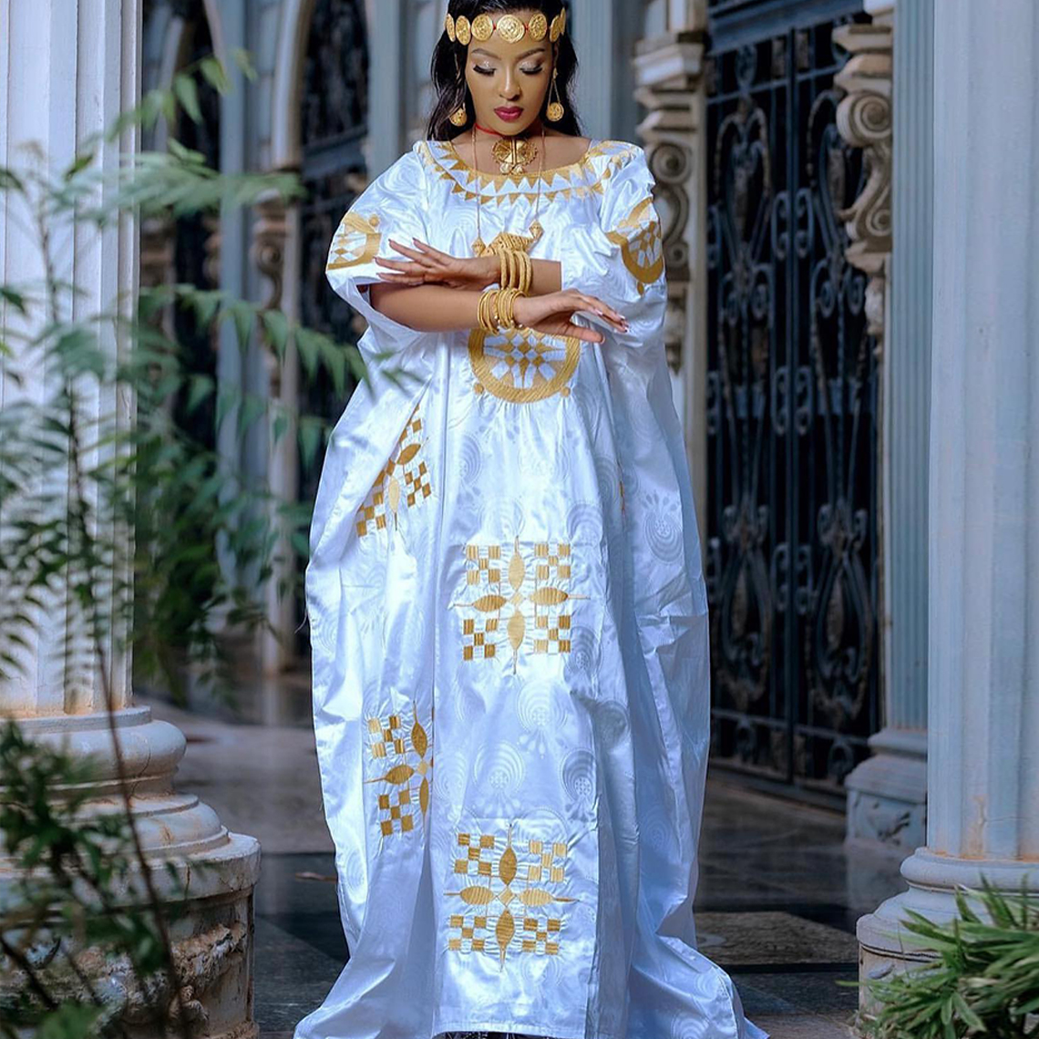 african white and gold dress Long White Dress With Embroidery main image 0