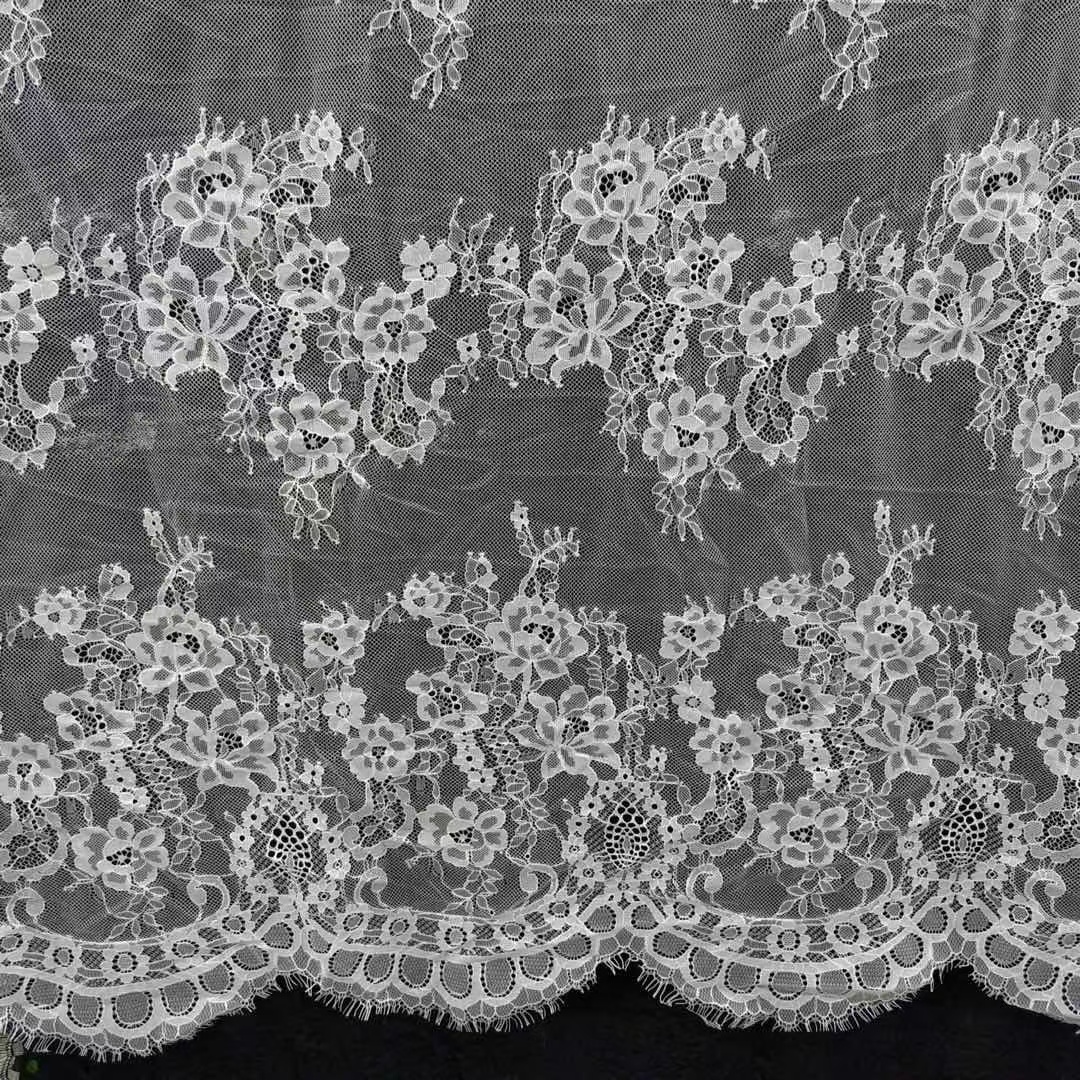 Ready to Use Pre-cut Breathable Knitted 100% Nylon Eyelash Lace Fabric 3 Meter Length for Bridal Dress Evening Wear Lingerie