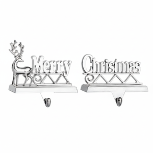 Juego al por mayor de 2 soportes de calcetín de reno de Feliz Navidad de plata para mantel perchas de calcetín de Navidad para decoración del hogar - Product Image 1