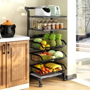 3/4/5 Laag Fruit Groente Organizer Kar Met Wielen Keuken Opbergmanden Rek Stapelbaar Metalen Organizer Houder Plank