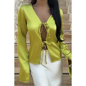 Blusa de Satén Verde Oliva, Tejido Transpirable, Decoración con Botones, Logotipo Personalizado Disponible, Tallas XL 4XL para Primavera y Otoño - Product Image 5