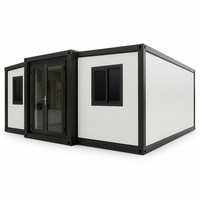 Maison modulaire blanche en conteneur préfabriqué, cabane de jardin avec portes à cadre noir pour projets résidentiels