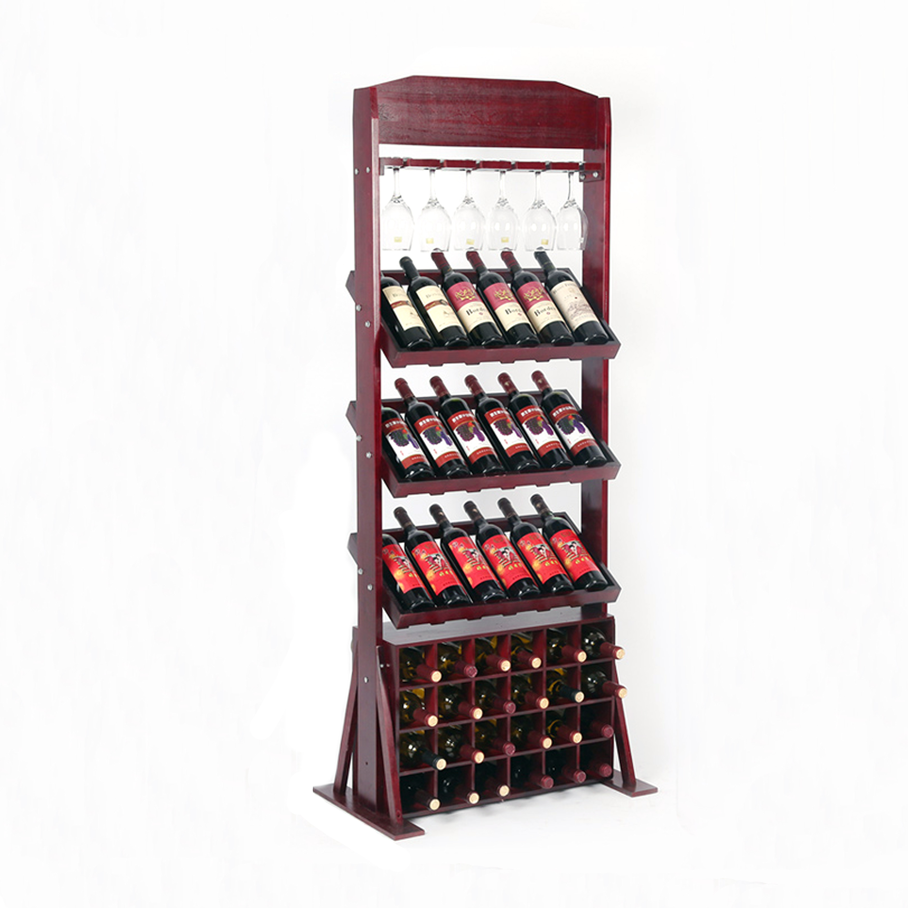 Floor Wine Shelf Holder Display Bottle Storage Stackable Modular Rack Supermarket Red Wine Wooden Heavy Duty Shop Display Stand — view 2
