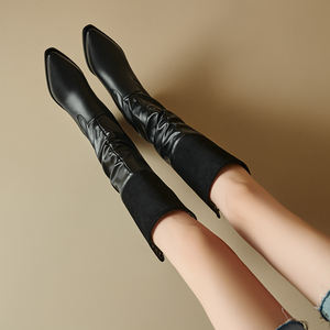 <span class=keywords><strong>Bottes</strong></span> hautes pour femmes, <span class=keywords><strong>bottes</strong></span> de chevalier mi-hautes, automne, à enfiler, en PU, talon haut, avec rivets <span class=keywords><strong>fins</strong></span> pointus, tendance - Product Image 6