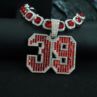 PD3032 Style Hip Hop Diamant Rouge Numéro 39 Pendentif sur Cubain Lien Chaîne Collier Alliage de Zinc pour les Occasions d'Anniversaire