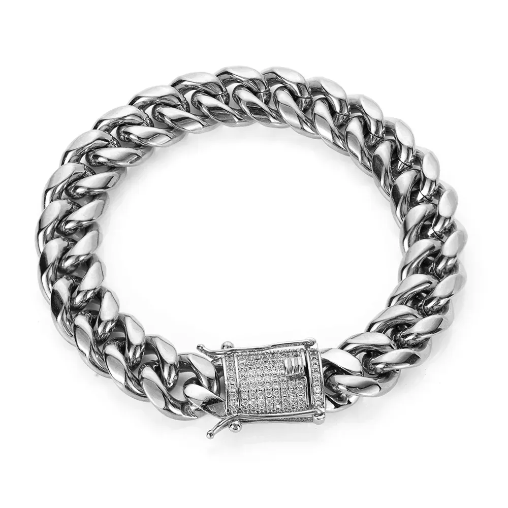 Модный браслет из высококачественной стали, 8 мм, серебряный браслет в стиле хип-хоп, циркон, застежка, мужские браслеты из нержавеющей стали