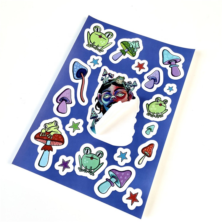 Printed Self Adhesive Waterproof Multiple Cartoon Designs On A4 A5 A6 Sheet Custom Kiss Cut Sticker Sheet