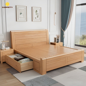 Fournisseur OEM de mobilier d'hôtel : Lits doubles modernes avec rangement, cadre de <span class=keywords><strong>lit</strong></span> king size en bois massif - Product Image 1