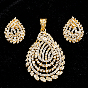 Parure de bijoux TISHYA DIAMOND plaqué or, boucles d'oreilles et collier goutte d'eau, pour femme, style ethnique, sertissage pavé en alliage, idéal pour mariage - Product Image 1