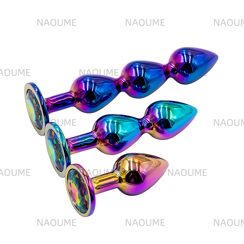 Colorful 3 Balls Electroplate Metal Anal Plug for Woman