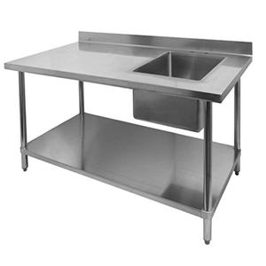 Vente en gros table de travail de cuisine en acier inoxydable à 2 niveaux avec évier - Product Image 2