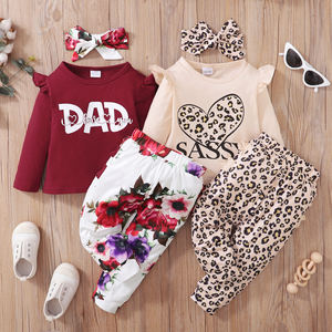 Conjunto de Ropa para Bebé Recién Nacida, 3 Piezas: Top de Manga Larga de Algodón Orgánico con Spandex + Pantalones Estampados + Diadema - Product Image 1
