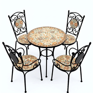 Mediterranean Style Mosaic Wrought Iron Outdoor Furniture Set <b>4</b> Seater Eco-Friendly Patio <b>Garden</b> <b>Table</b> <b>Chair</b> - Product Image 1