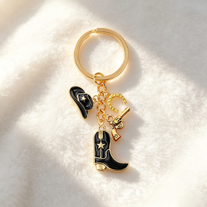 Vintage Western Cowboy Enamel Keychain Cowboy Hat Boots Gun Horseshoe Charms <b>Key</b> Ring Country Style Bag Pendant Decor Gift - Product Image 1
