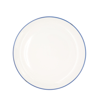 Plato Plano Coupe de 26 cm, Blanco con Borde Azul, Vajilla de Cerámica Resistente