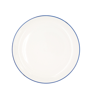 Assiette plate Coupe 26 cm blanche avec bord bleu, vaisselle en céramique durable - Product Image 1