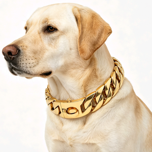 Kalung Anjing Rantai Cuban Tebal Baja Anti Karat 32mm Berlapis Emas PVD Tahan Air dengan Logo Kustom Grosir - Product Image 1