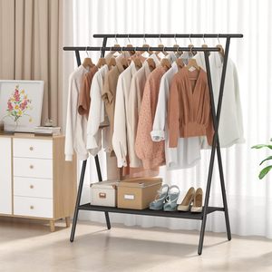 Draagbare Dubbele Staaf Kledingrek Met Oxford Doek Planken Zwart Metalen Kledingstuk Opknoping <span class=keywords><strong>Rack</strong></span> Voor Gebruik In De Woonkamer - Product Image 3
