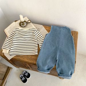 Collection Printemps 2025 – Ensemble 2 pièces décontracté unisexe pour bébés de 0 à 3 ans : Gilet en jean rayé respirant et pantalon long d'<span class=keywords><strong>escalade</strong></span> - Product Image 4