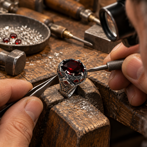 Anello da Uomo Ottomano Turco Vintage Personalizzato OEM, Anello Gotico con Sigillo in Acciaio Inossidabile Bicolore Anticato e Rubino Rosso, Vendita all'Ingrosso - Product Image 2