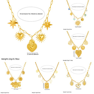 European American Fashion Retro Gold Plated Stainless Steel Heart Sun Flower Cross Pendant Necklace Gift Jewelry - Product Image 5