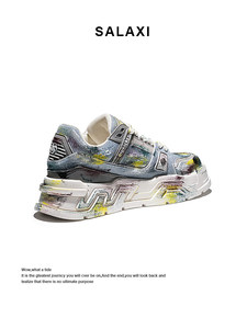 Sneakers Chunky da Uomo Designer Graffiti Traspiranti in Denim e Pelle con Ammortizzazione, Scarpe da Skateboard Comode e alla Moda Streetwear - Product Image 5