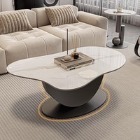 Table basse en dalle de roche pour salon, style moderne minimaliste, petite maison, irrégulière, luxe léger, table à thé noire, table basse ronde