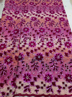 Tissu en velours brodé avec dentelle et paillettes, matière polyester élastique pour robes de mariée et tenues de soirée (Chine/GUA)