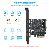 Carte d'extension métallique PCIe USB 3.2 10 Gbps à 4 ports (4x Type-C) – Adaptateur 4-en-1 PCI vers USB-C pour ordinateur de bureau