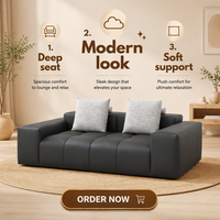 Modernes 3200mm Anthrazitgraues Ledersofa mit Niedrigprofil-Tufting, Breiten Armlehnen und Quadratischen Edelstahlbeinen für Villa, Fitnessraum und Wohnzimmer