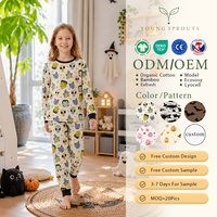 Conjunto de Ropa de Casa de 2 Piezas de Manga Larga de Algodón Orgánico para Niñas, Estampado de Calavera de Monstruo, Ropa Cómoda para el Hogar, MOQ Bajo, Diseño Personalizado, OEKO-TEX