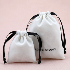 Custom <b>White</b> <b>Small</b> Drawstring Velvet <b>Bag</b> with logo Printed ,velvet Pouch for Jewelry Packaging Fashion Jewelry Collect - Product Image 2