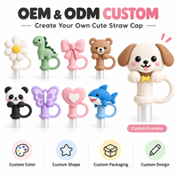 Protège-pailles réutilisable en silicone 3D motif animal mignon, anti-poussière