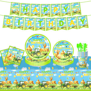 Articles de fête Tracteur : Vaisselle, cadeaux, assiettes 9 et 7 pouces, serviettes, pailles, gobelets 9 oz, nappe pour <span class=keywords><strong>anniversaire</strong></span> sur le thème de la <span class=keywords><strong>ferme</strong></span> et des tracteurs - Product Image 4