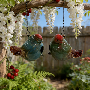 Nichoir rustique en céramique et bois - Décoration de jardin suspendue pour <span class=keywords><strong>espaces</strong></span> extérieurs - Product Image 4