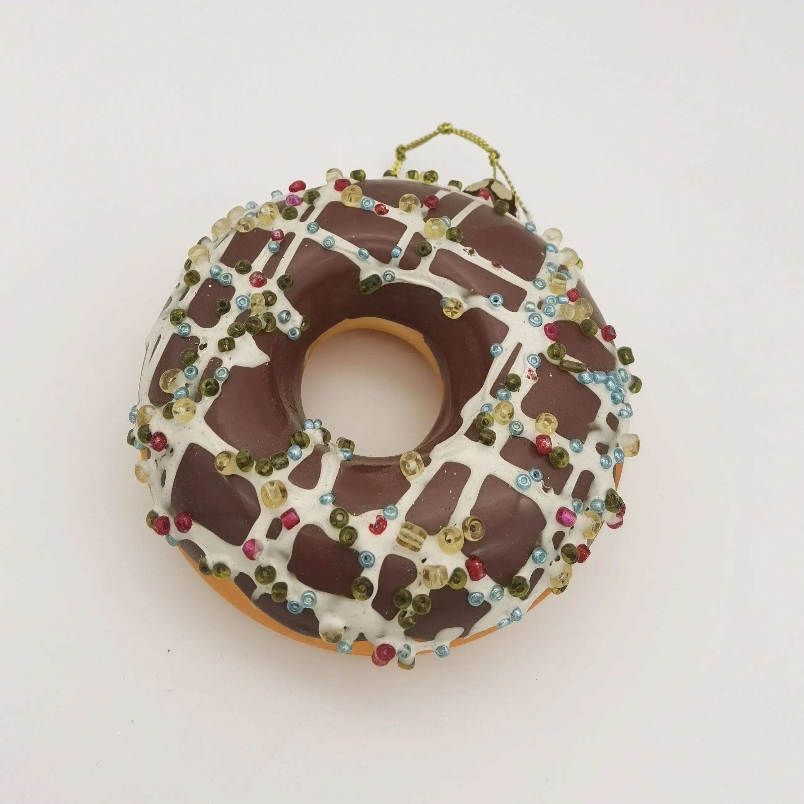 Donut personalizado de fábrica, serie de alimentos de postre soplado a mano, ornamento de cristal colgante, ornamento de rosquilla de cristal rociado